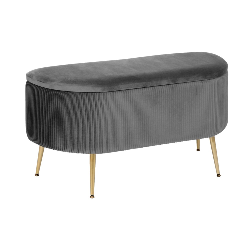Banco de terciopelo gris con baúl 100x40 cm