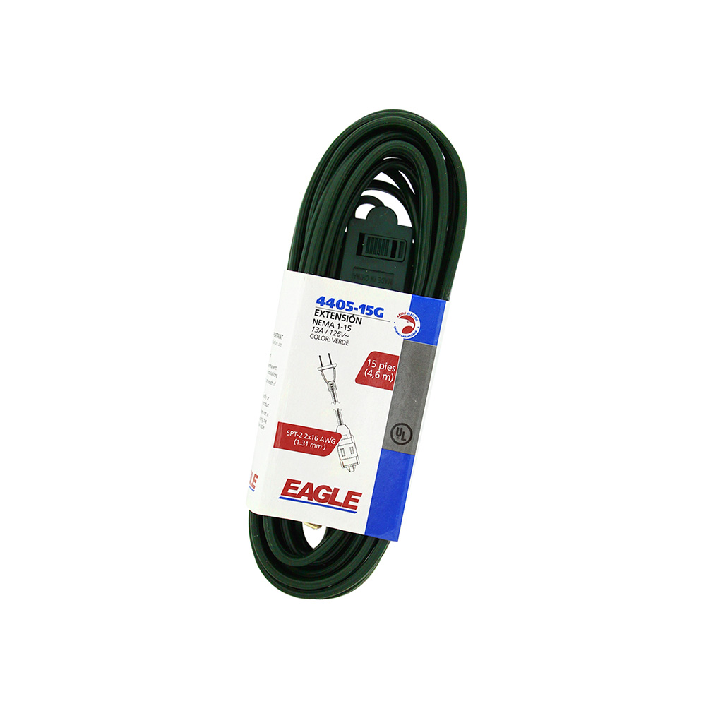 Extension electrica spt 2x16 3.7 m (12´) 13a 125v verde