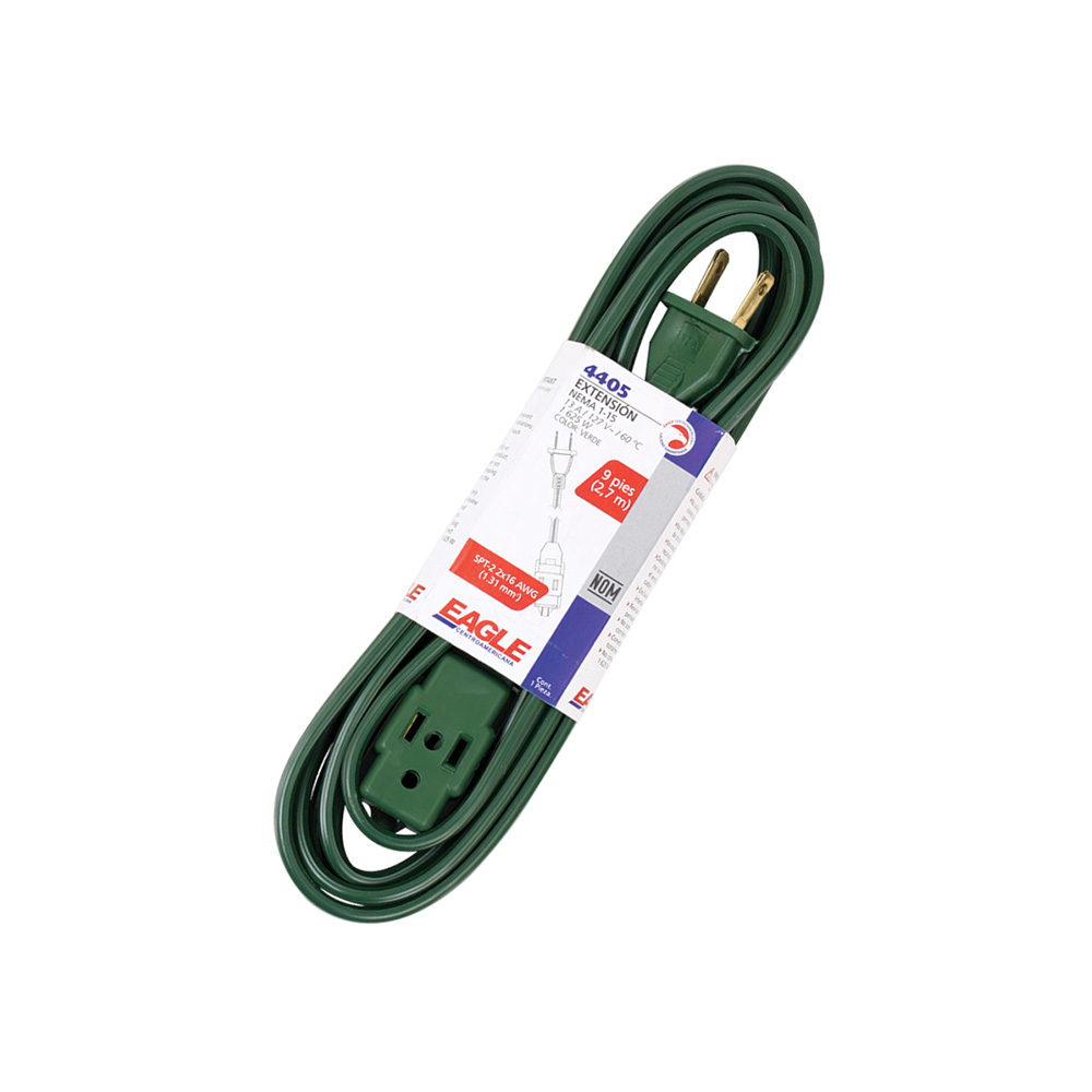 Extension electrica spt 2x16 6 m (20´) 13a 125v verde