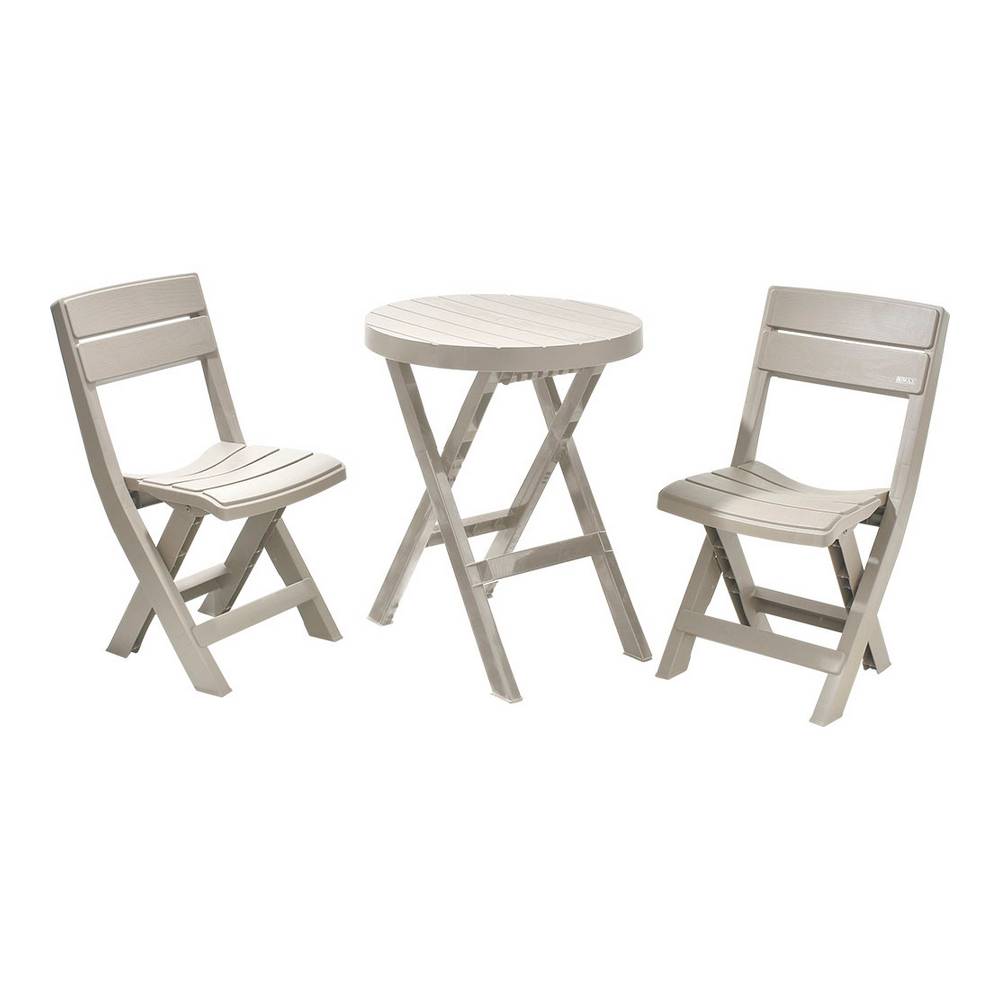 Mesa redonda plegable de plastico con sillas taupe