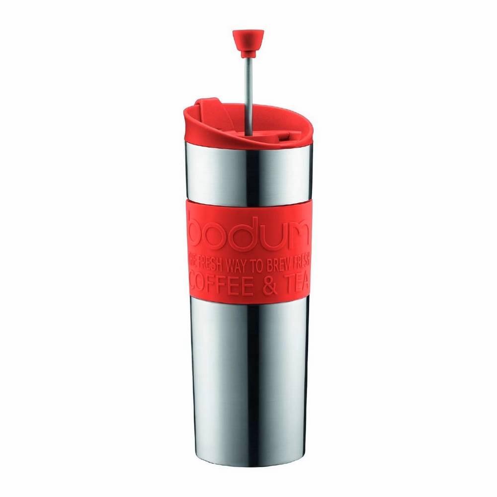 Termo de prensa francesa de acero inoxidable 444 ml funda rojo