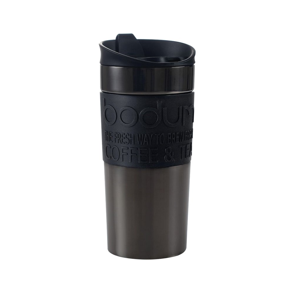 Termo de acero inoxidable 444 ml con funda de silicon negro