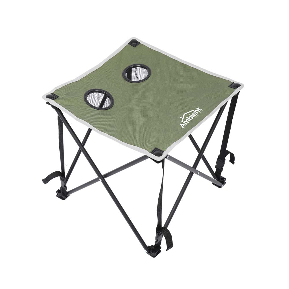 Mesa plegable con portavasos para camping color verde 45 x 45 x 41 cm