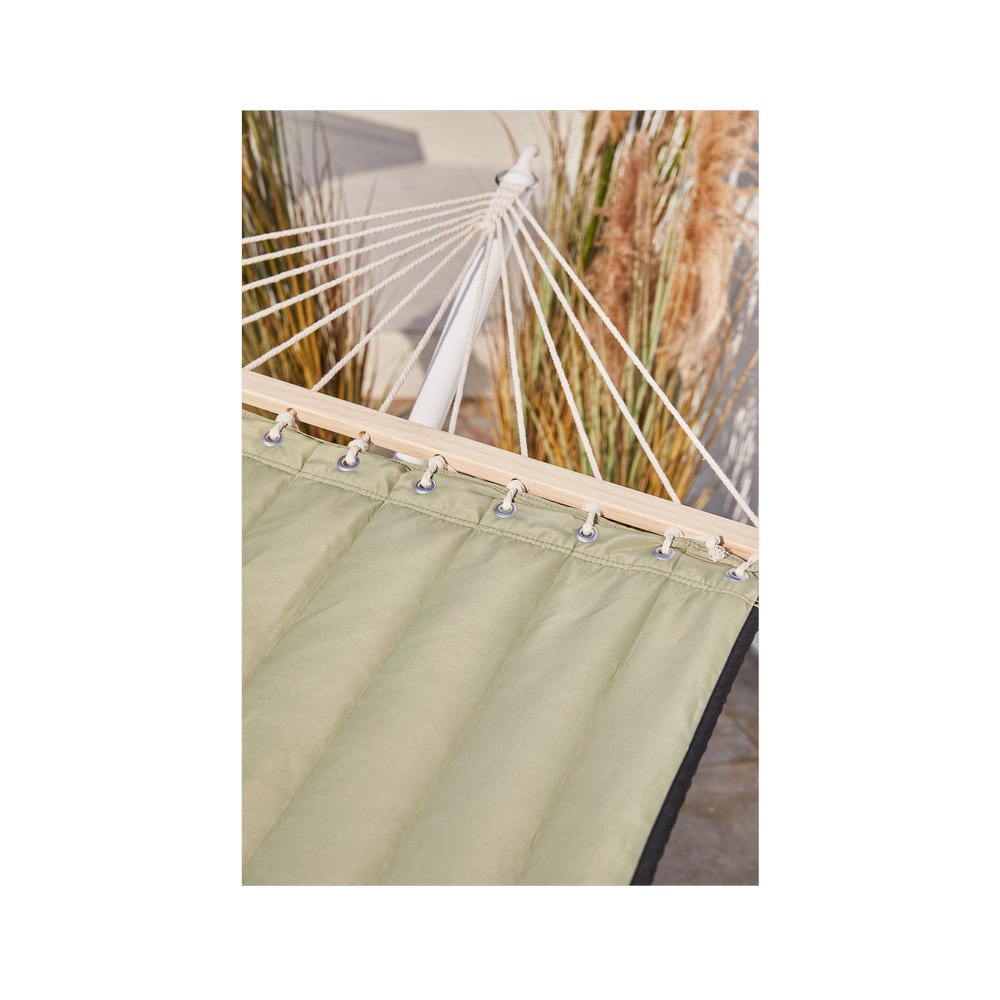 Hamaca Textil De 200x100 Cm Con Barra Separadora, Color Verde, Resistente Hasta 136 Kg