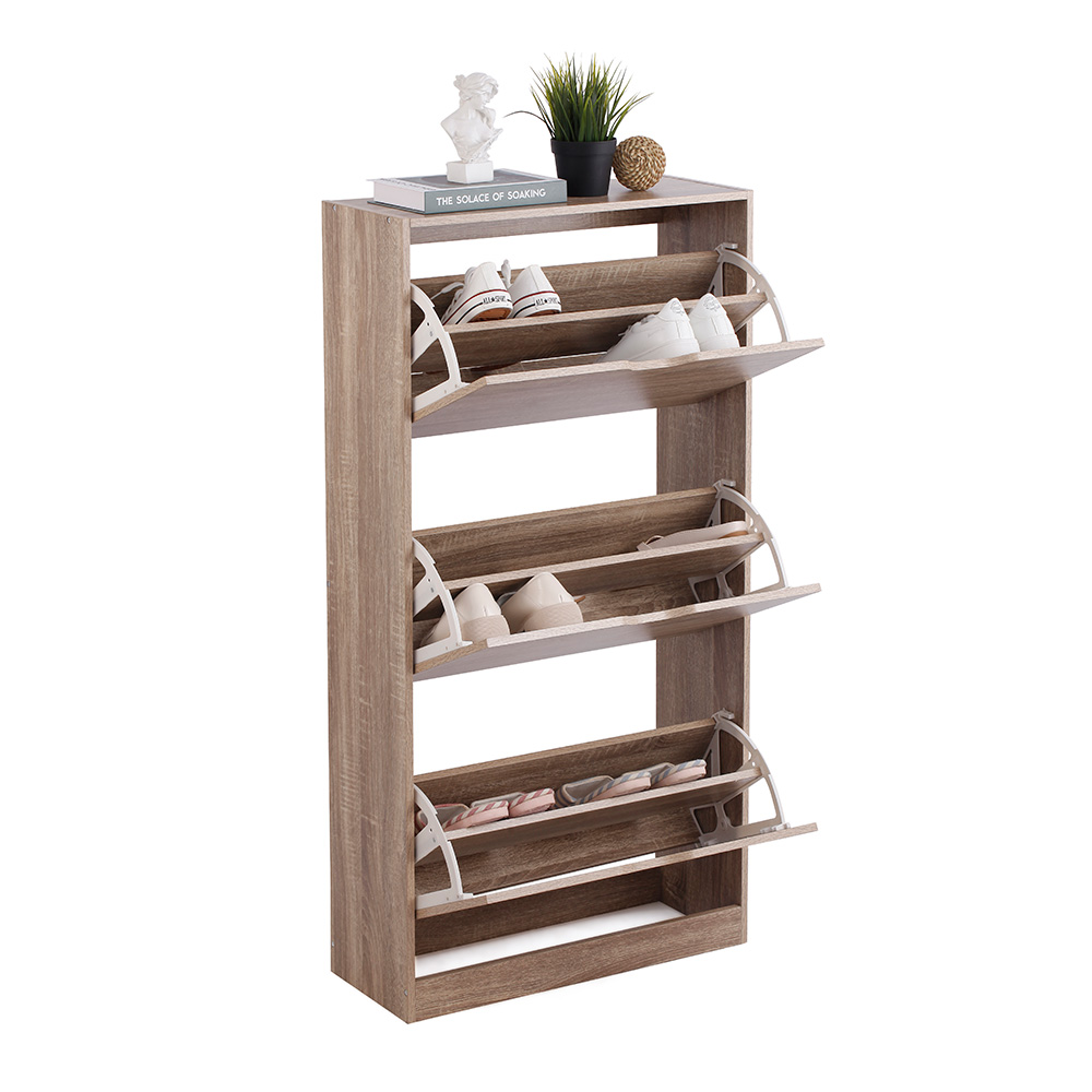 Zapatera de madera de 3 niveles 60 x 24 x 116 cm café 18 pares