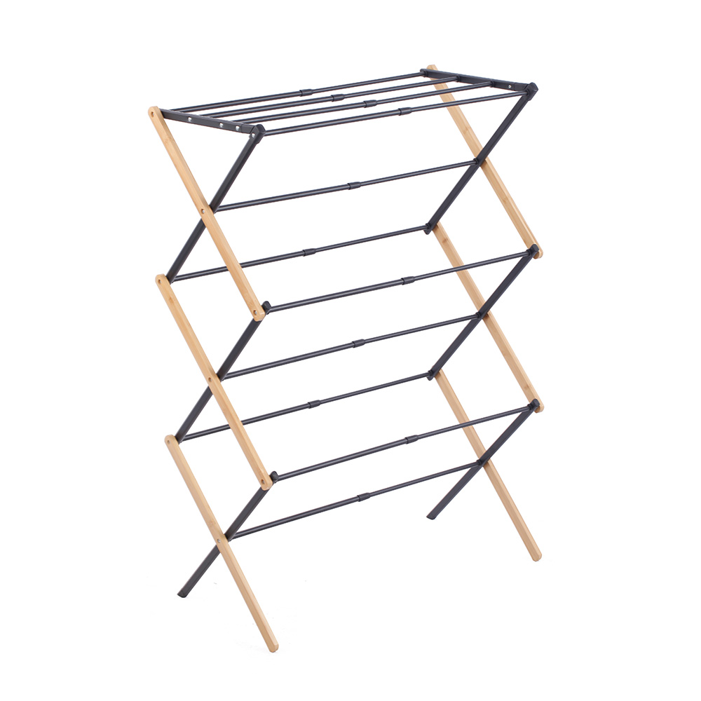 Tendedero para ropa expandible de hierro/bambú 74 x 36 x 107 cm