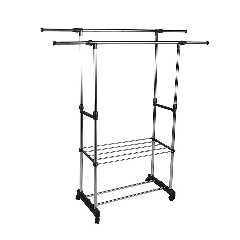 Closet doble para ropa de acero inoxidable con ruedas 145x43x160 cm
