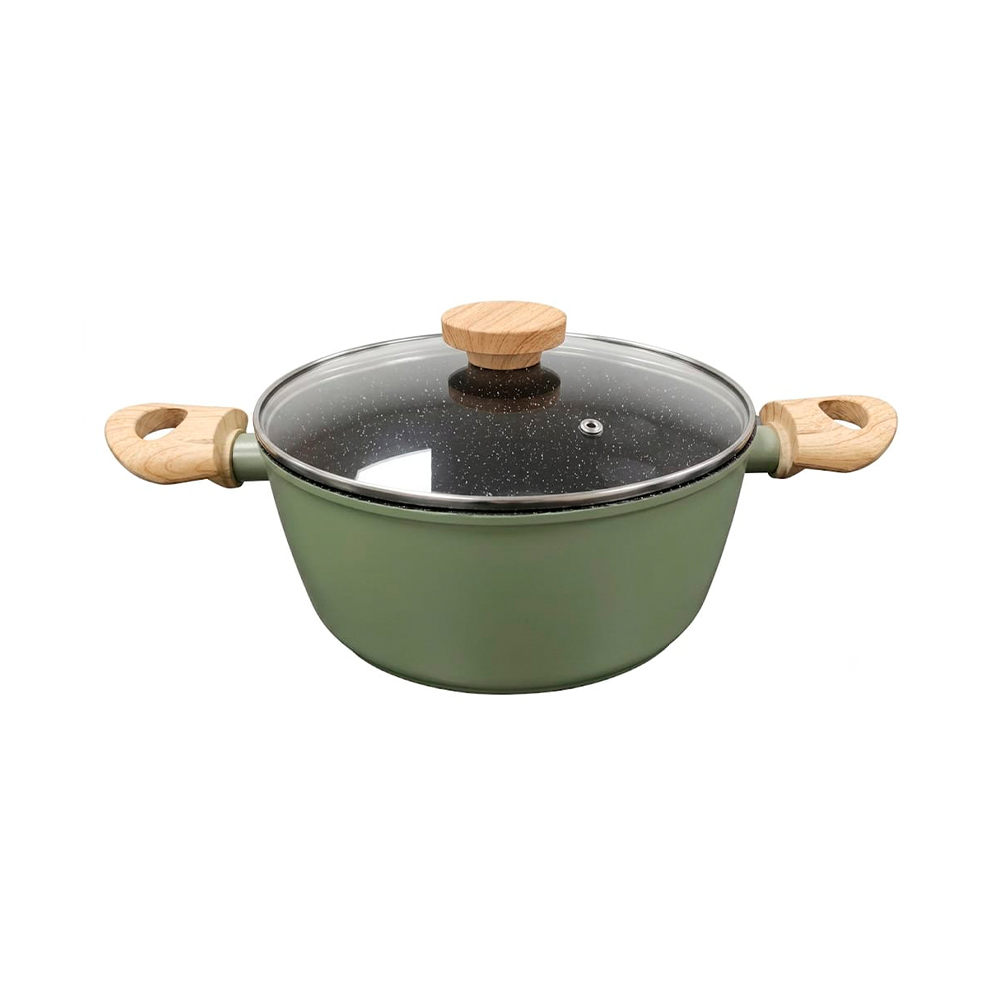 Olla de cerámica con tapa de vidrio 28 cm verde