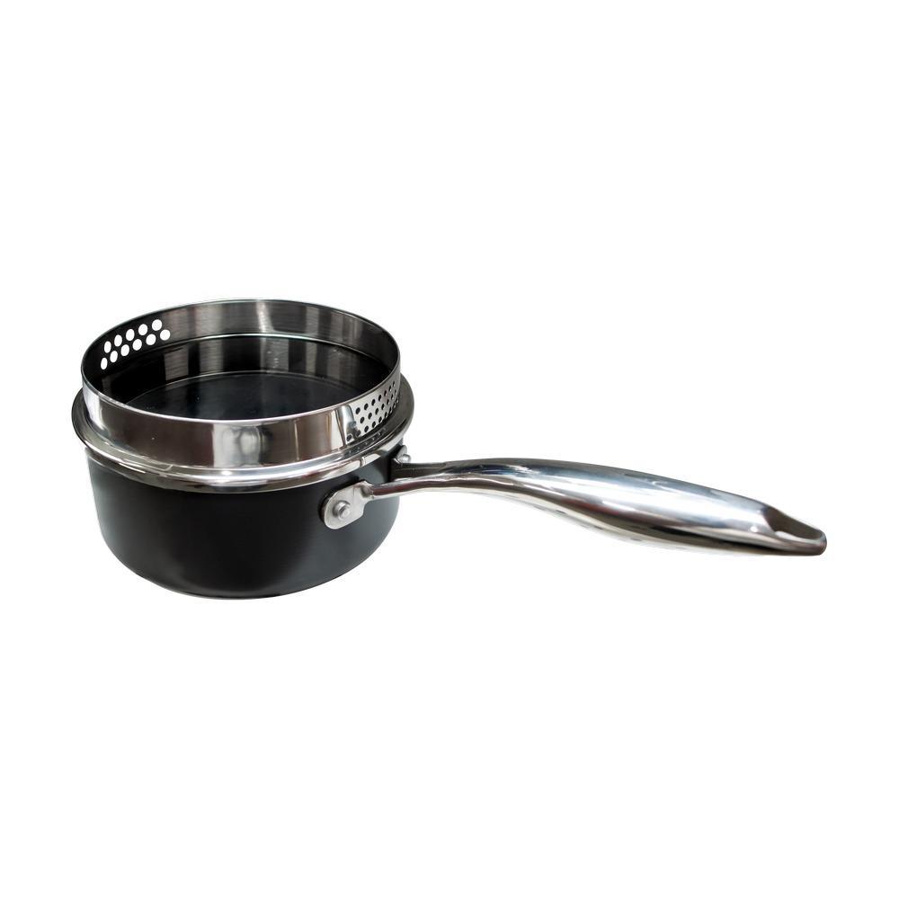 Olla de aluminio 16 cm con tapa de vidrio color gris