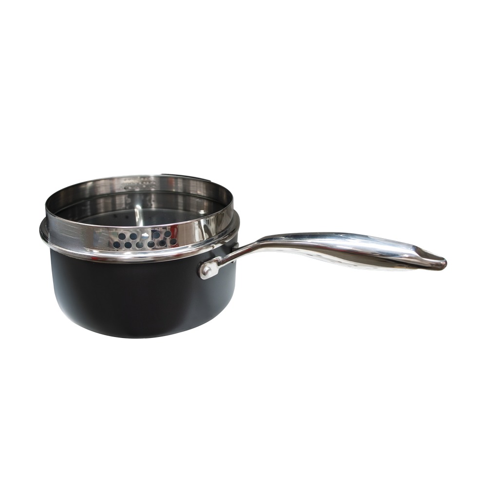Olla de aluminio 20 cm con tapa de vidrio color gris