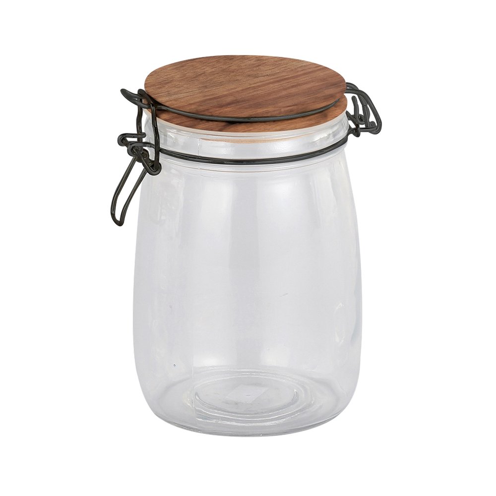 Depósito de vidrio con tapa de madera 20 cm