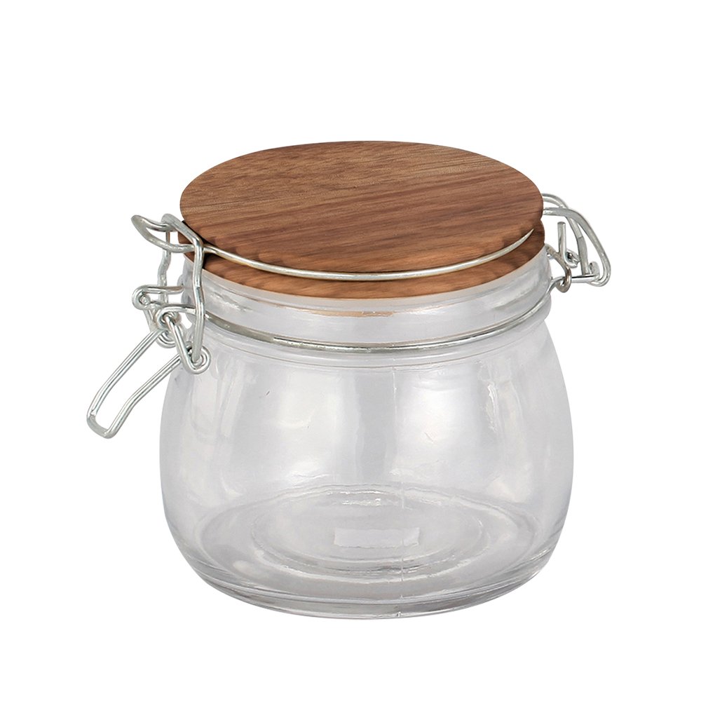 Depósito de vidrio con tapa de madera 10 cm