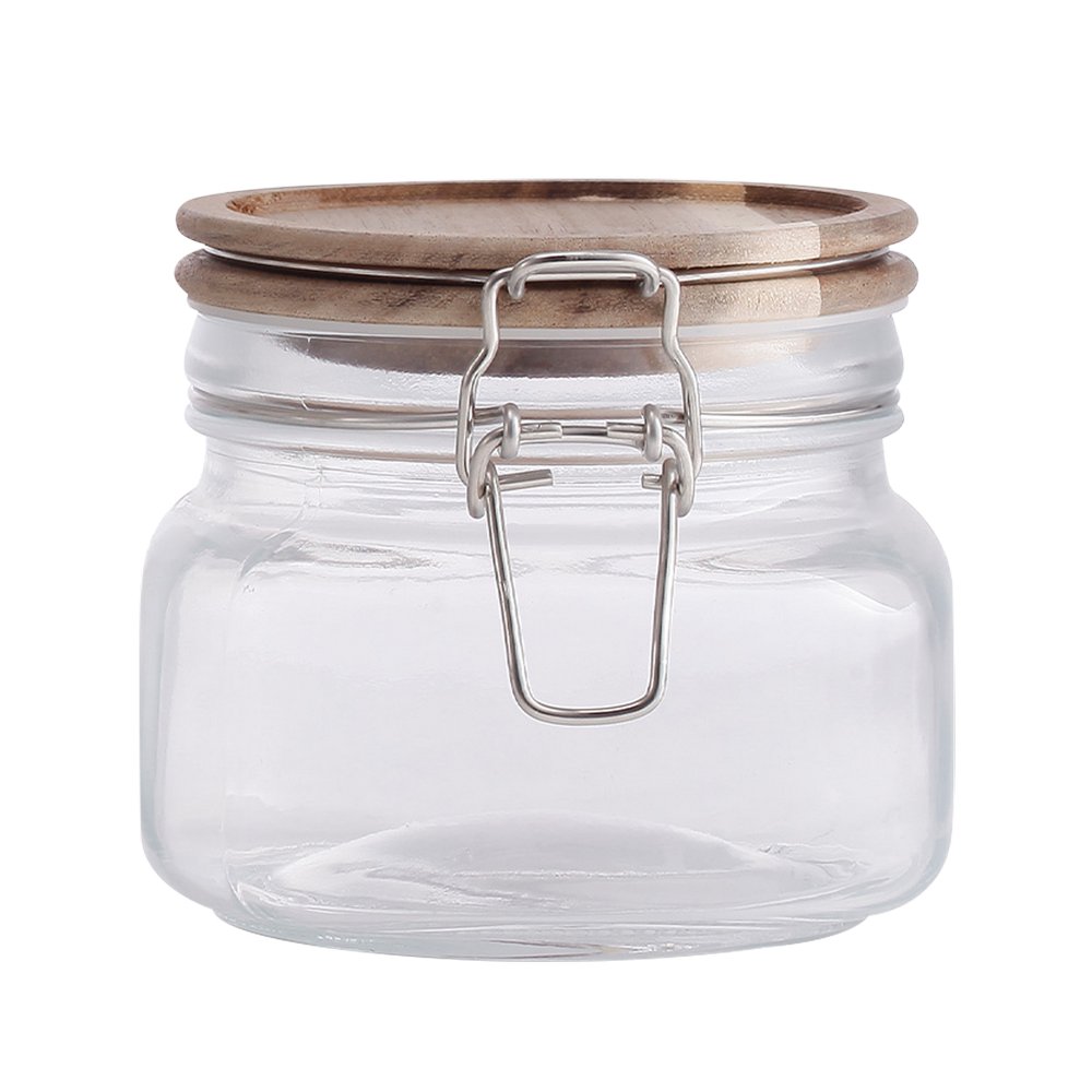 Depósito de vidrio con tapa de madera 500 ml