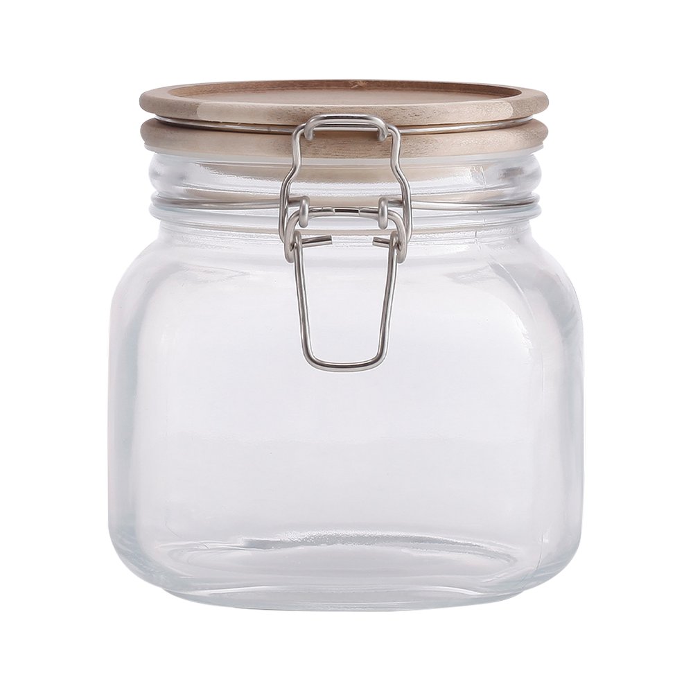 Depósito de vidrio con tapa de madera 800 ml