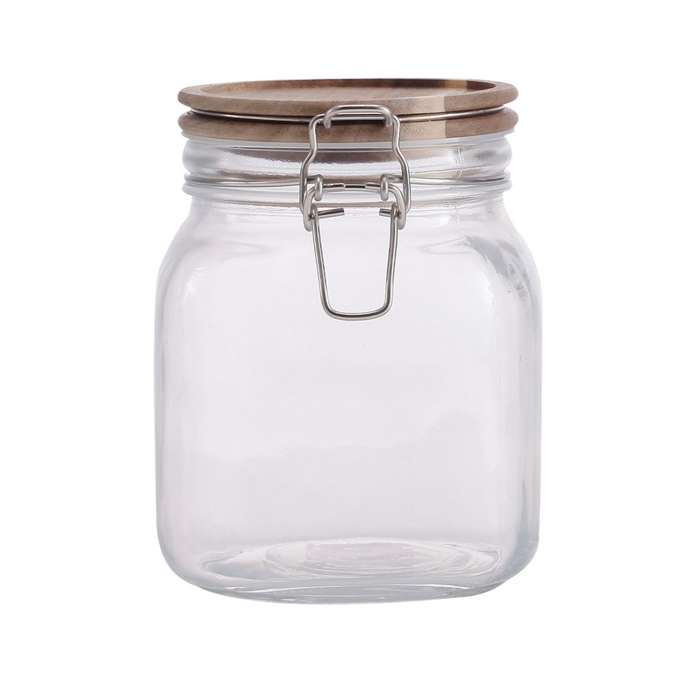 Depósito de vidrio con tapa de madera 1000 ml