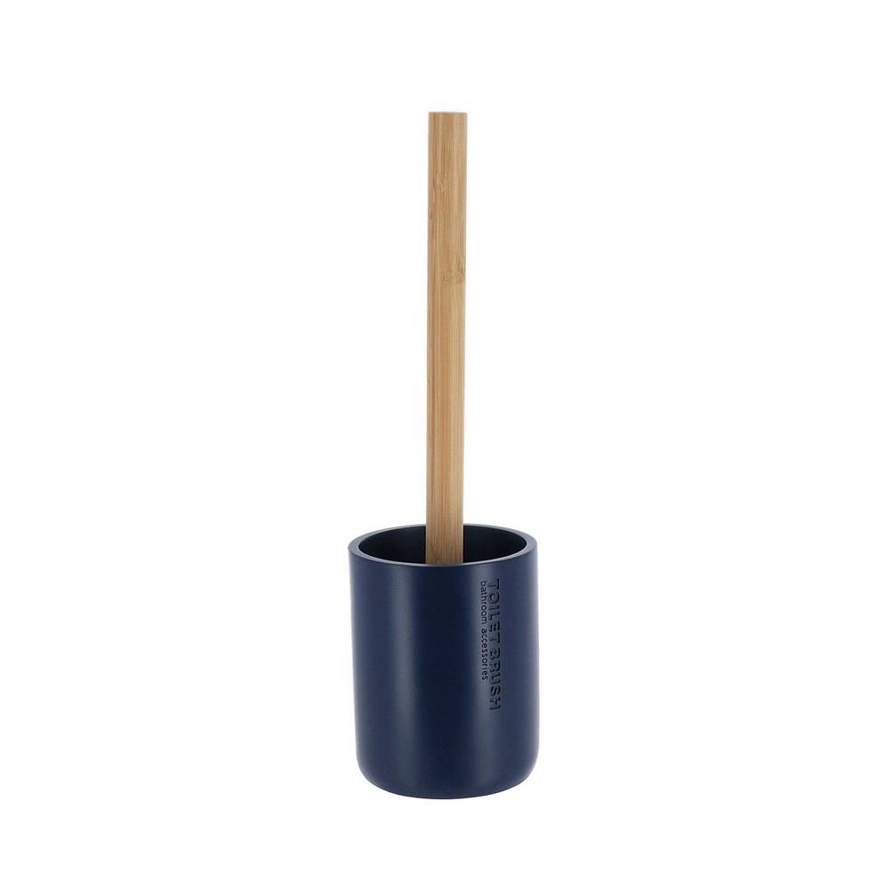 Cepillo para baño de poliresina con mango de bambú azul marino