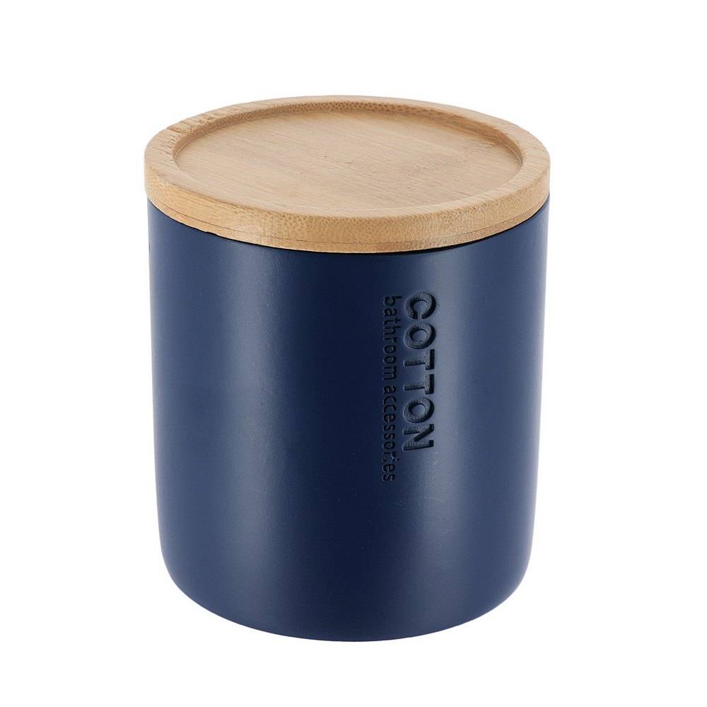 Caja para algodón con tapa de bambú poliresina azul marino