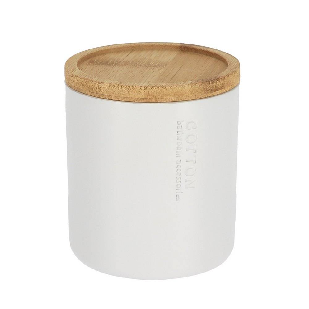 Caja para algodón con tapa de bambú poliresina blanco