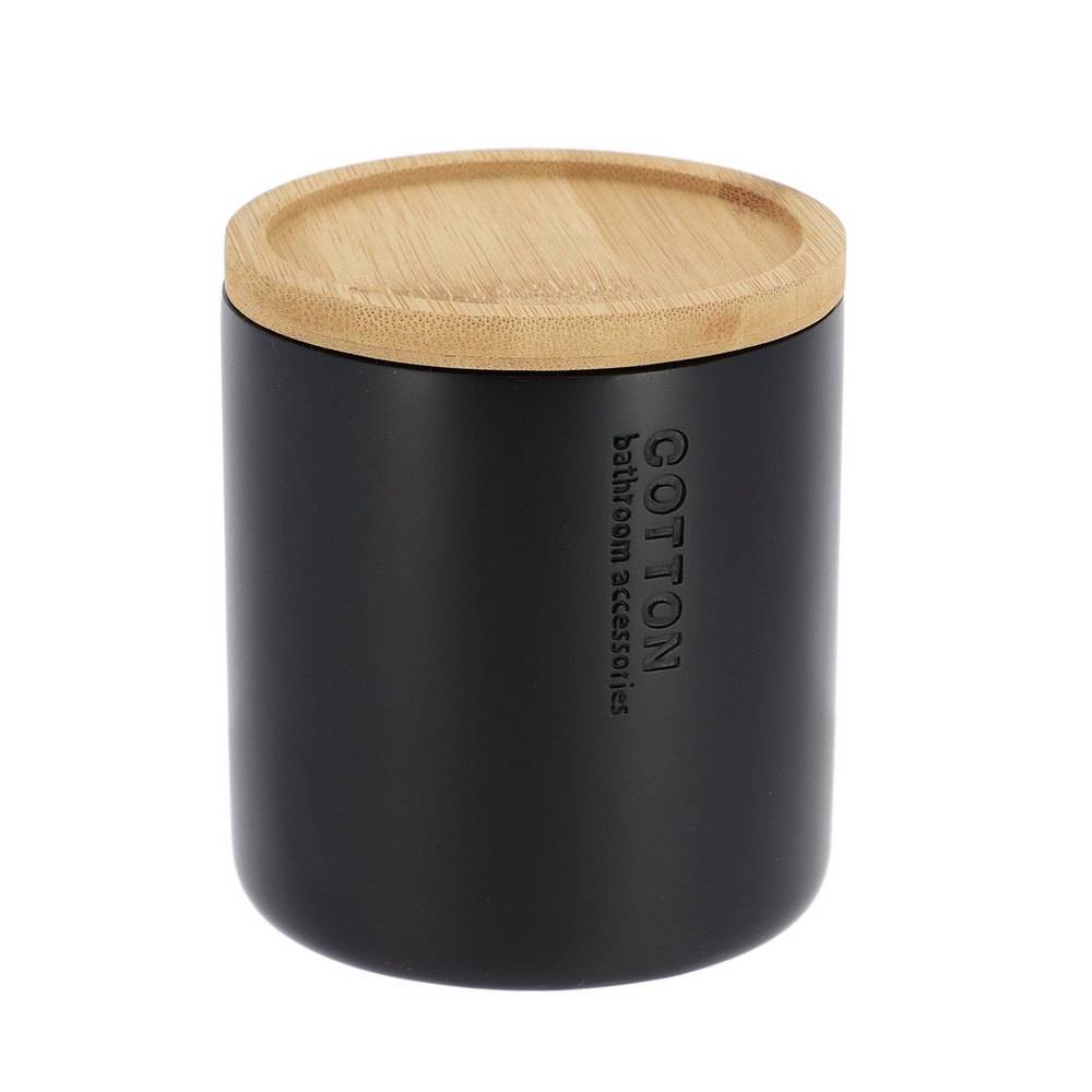 Caja para algodón con tapa de bambú poliresina negro