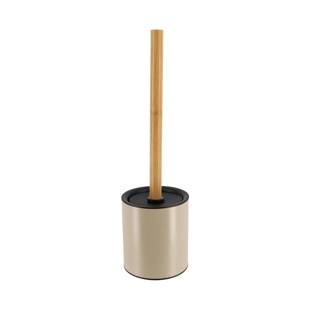Cepillo para baño metálico con mango de bambú topo