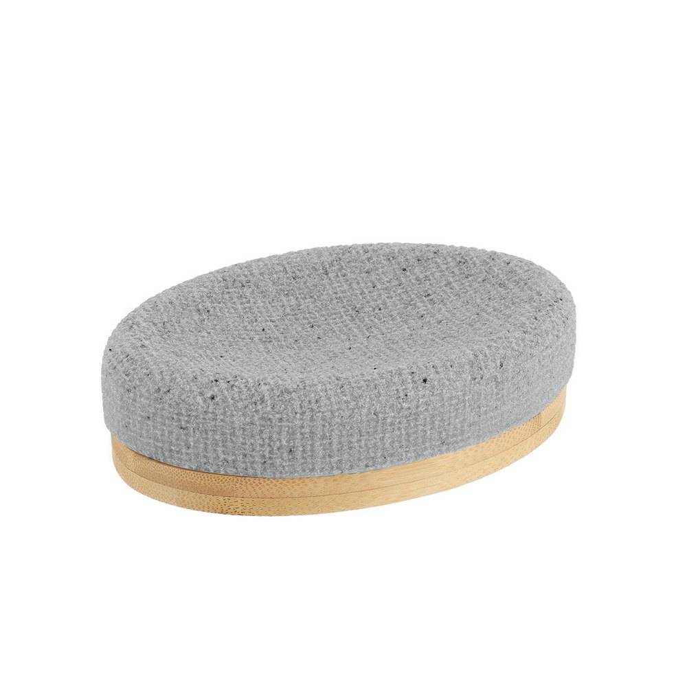 Jabonera poliresina-bambú gris oval efecto malla