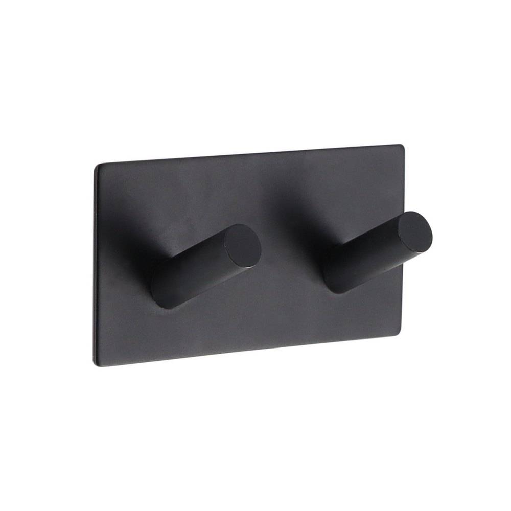 Gancho adhesivo doble acero inoxidable negro