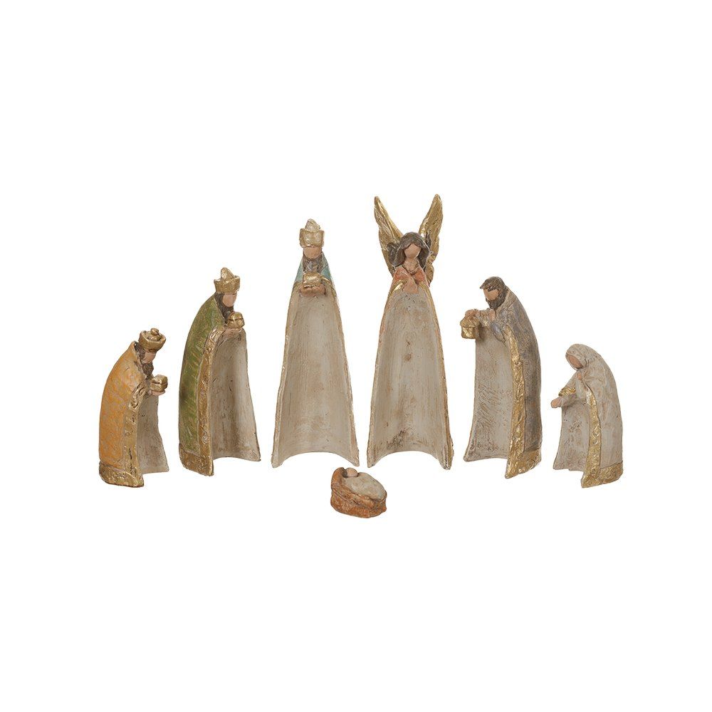 Nacimiento navideño color beige y dorado - set de 7 unidades