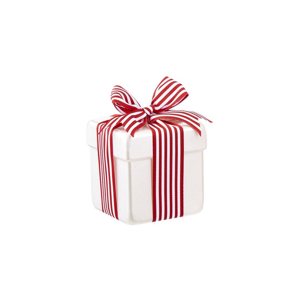 Adorno navideño caja de regalo de 10 cm color blanco y rojo