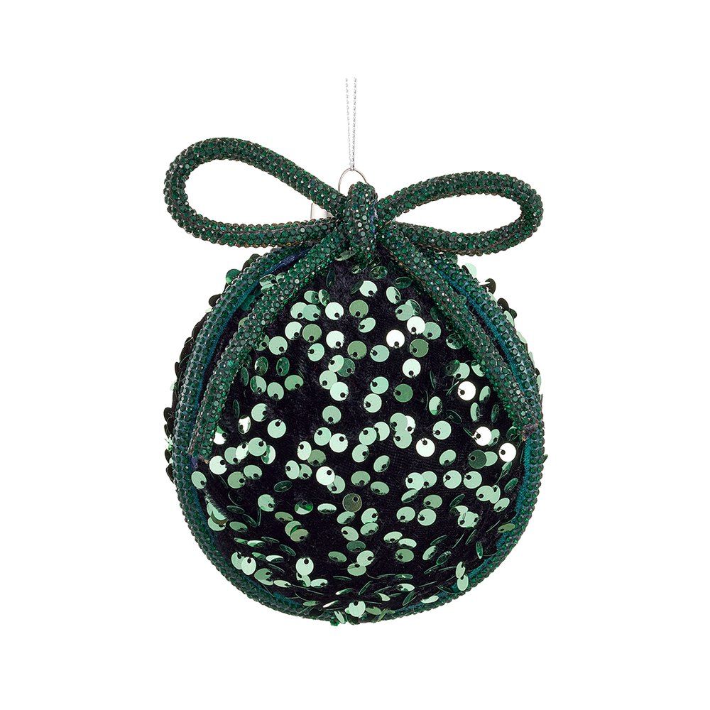 Bola navideña con lentejuelas y lazo 10 cm verde ccxmas