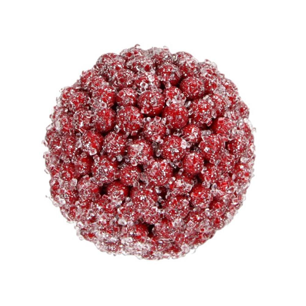 Bola navideña nevada de bayas rojas de 15 cm