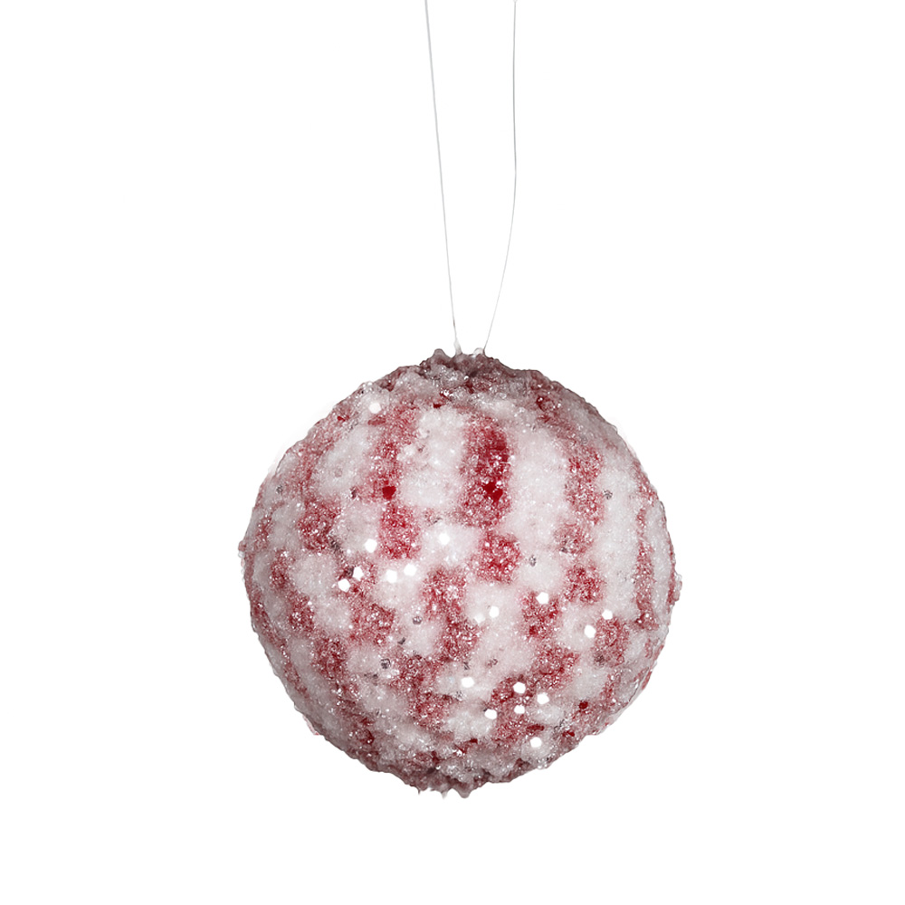 Bola navideña nevada color rojo y blanco de 10 cm