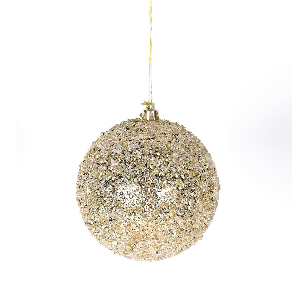 Bola navideña con lentejuelas champagne de 10 cm
