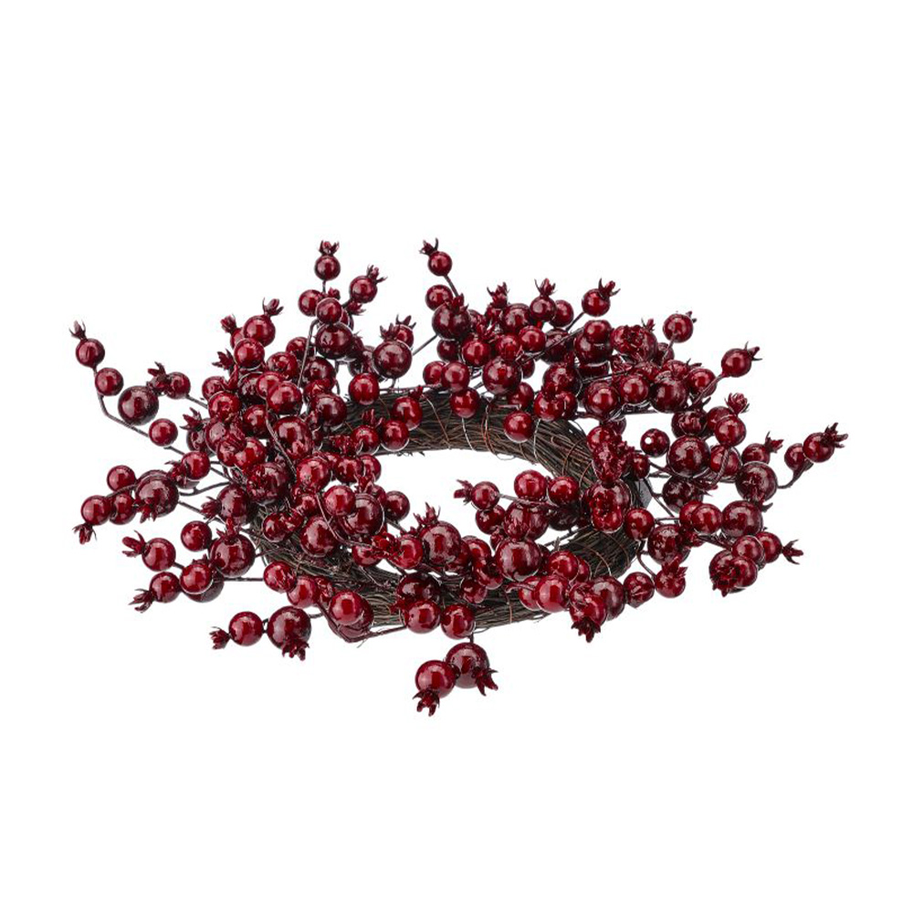 Corona navideña para candela con bayas vino 35.5 cm ccxmas mtx76774
