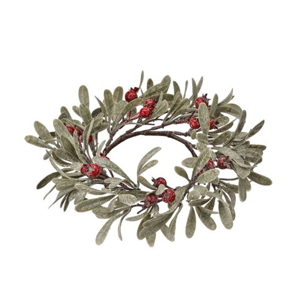 Corona navideña para candela muerdago/bayas rojo/verde 11 cm ccxmas