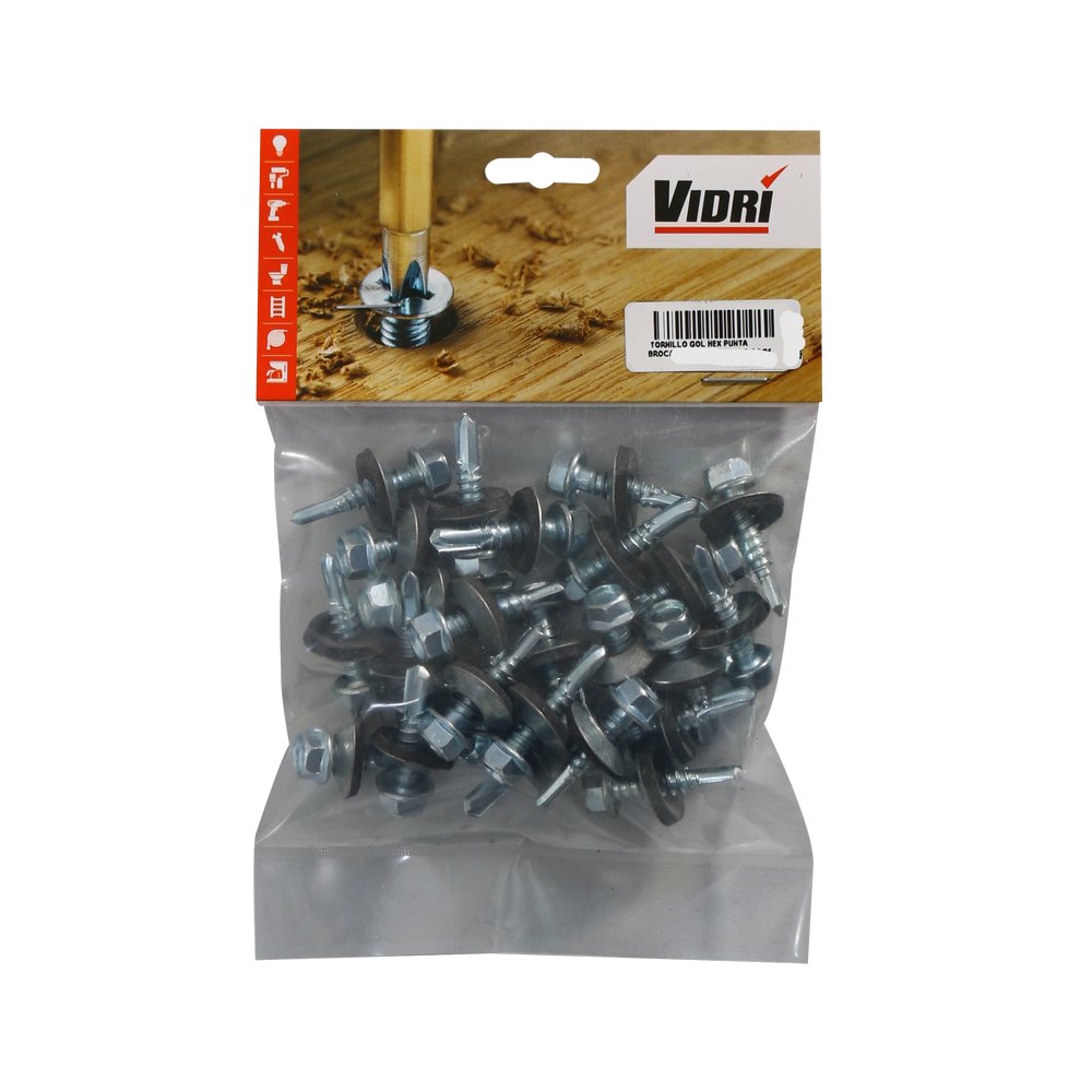 Tornillo goloso hexagonal punta broca #14x1 pulg(25.4 mm) con arandela s/25