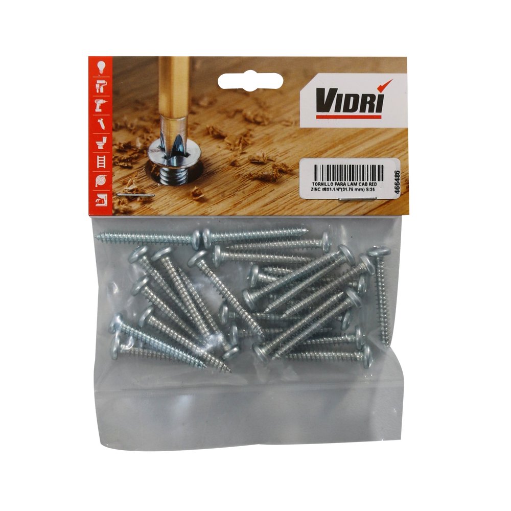 Tornillo para lamina cabeza redonda zincado #8x1.1/4 pulg(31.75 mm) s/25