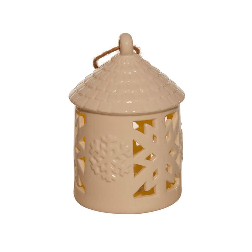 Adorno navideño linterna led de porcelana 14.9x10 cm blanco wwxmas