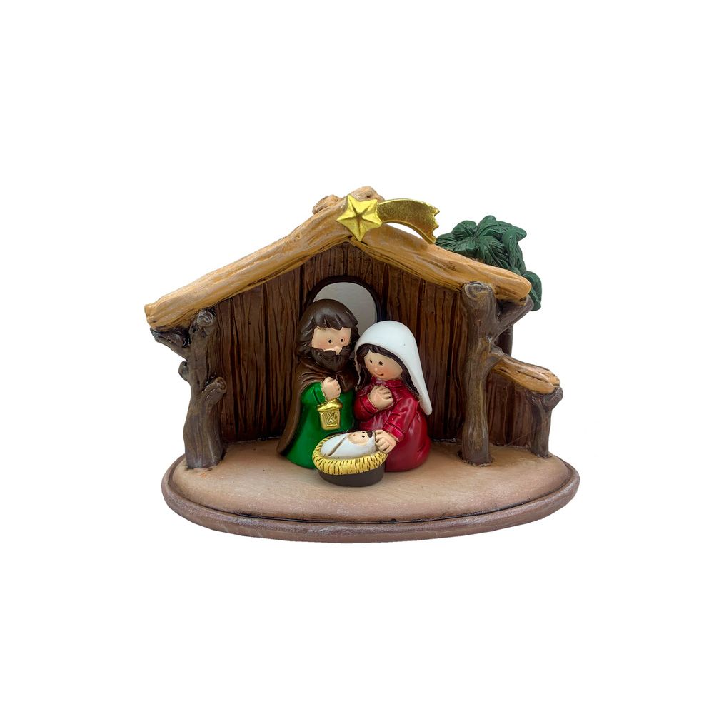 Nacimiento navideño sagrada familia de resina 11.7x8.3 cm multicolor ccxmas