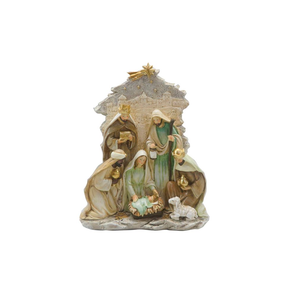 Nacimiento navideño de resina/piedra 27.5x22.5 cm verde
