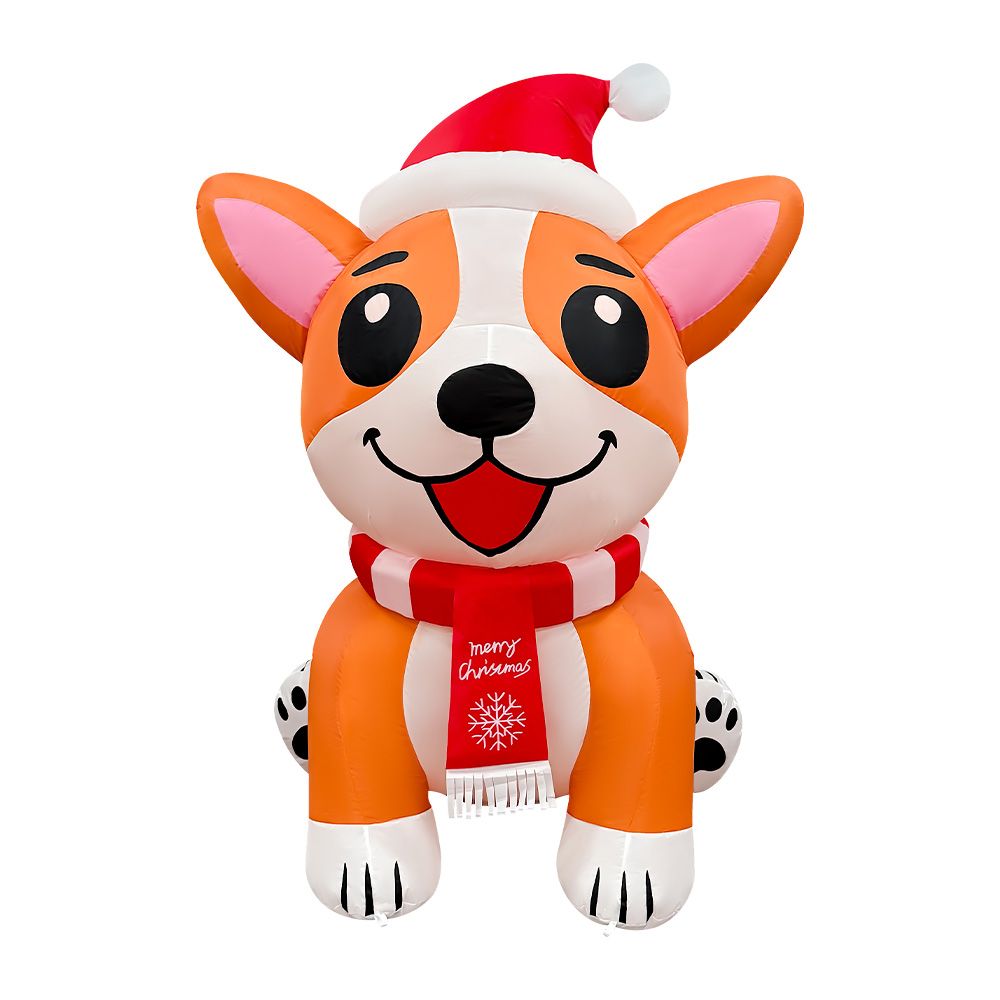 Inflable navideño de perro con gorro navideño de 158 cm