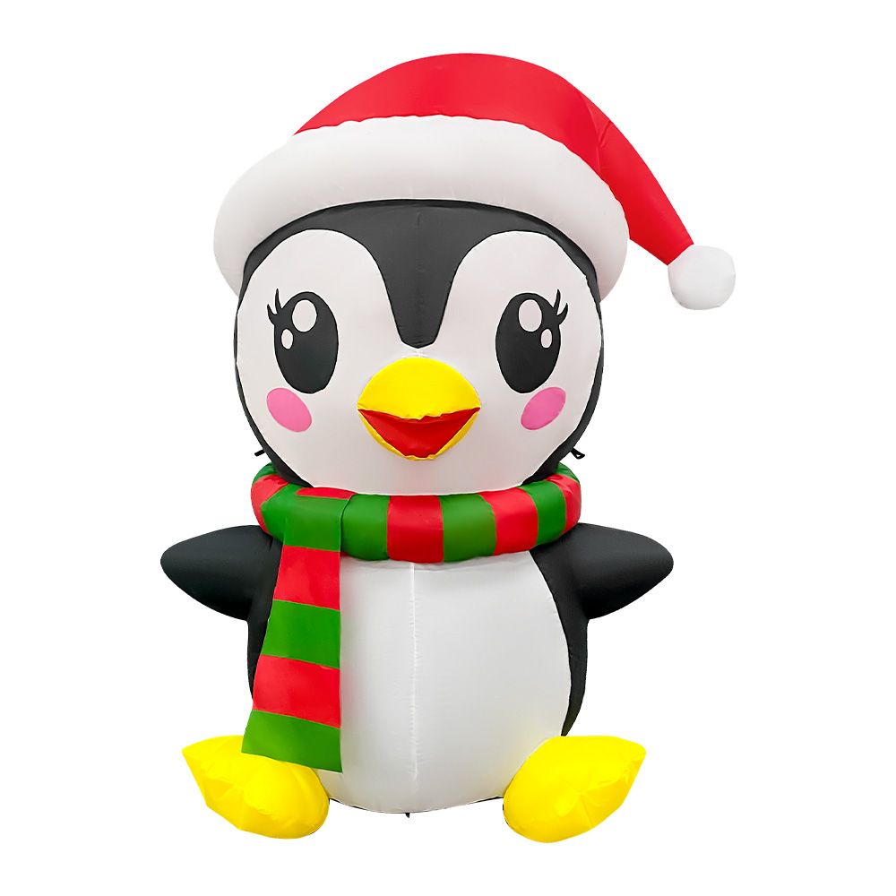 Inflable navideño de pingüino con gorro navideño de 152 cm