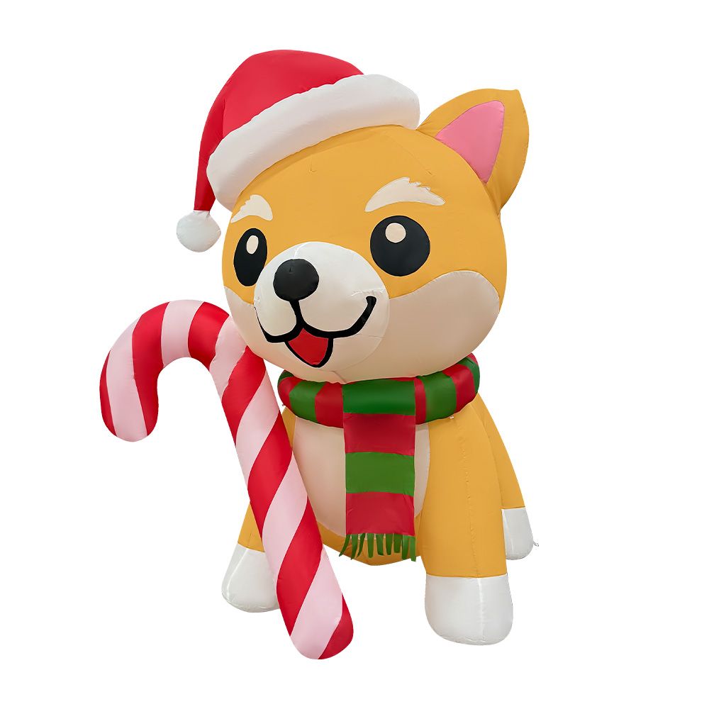 Inflable navideño de perro con gorro navideño de 158 cm
