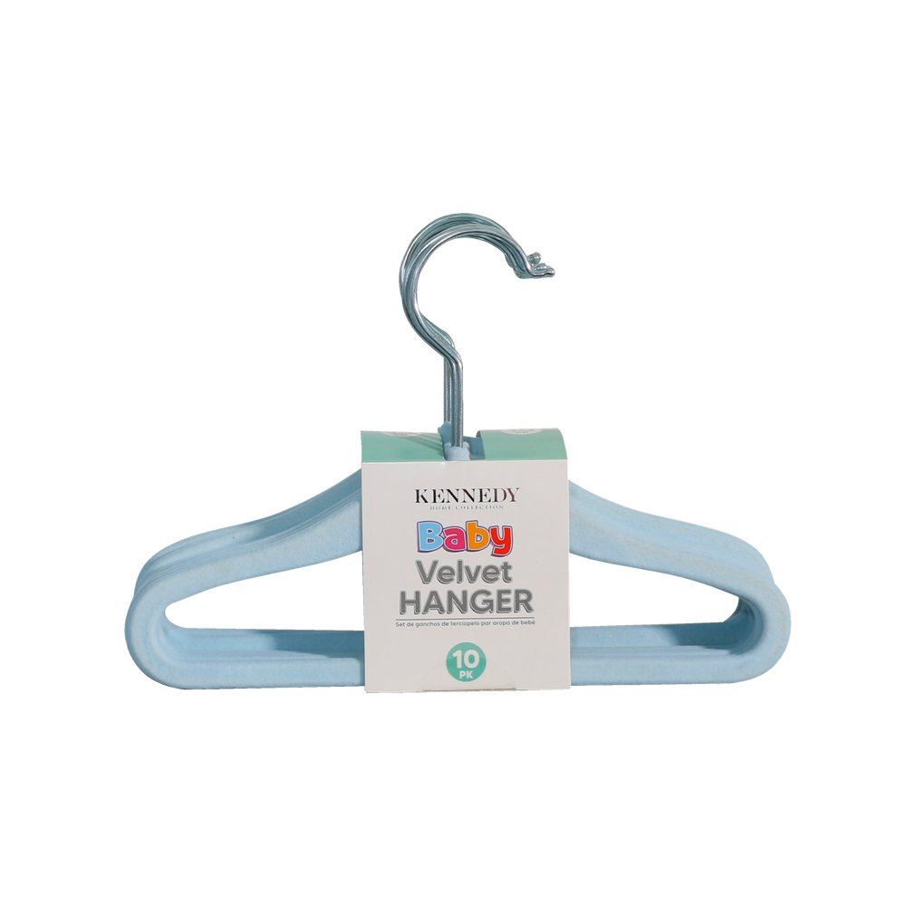 Gancho para ropa de bebe velvet celeste 10 piezas