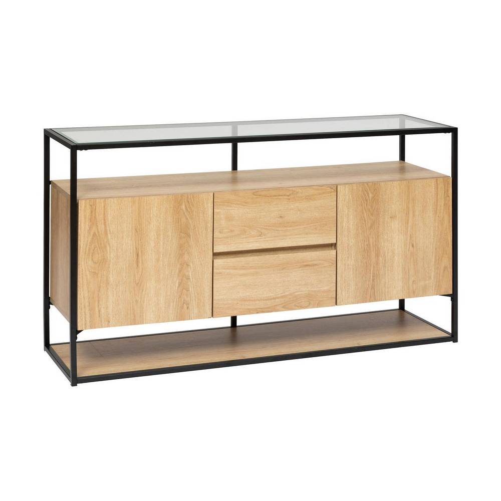 Bufetera de madera y acero de 140 x 80 cm color beige