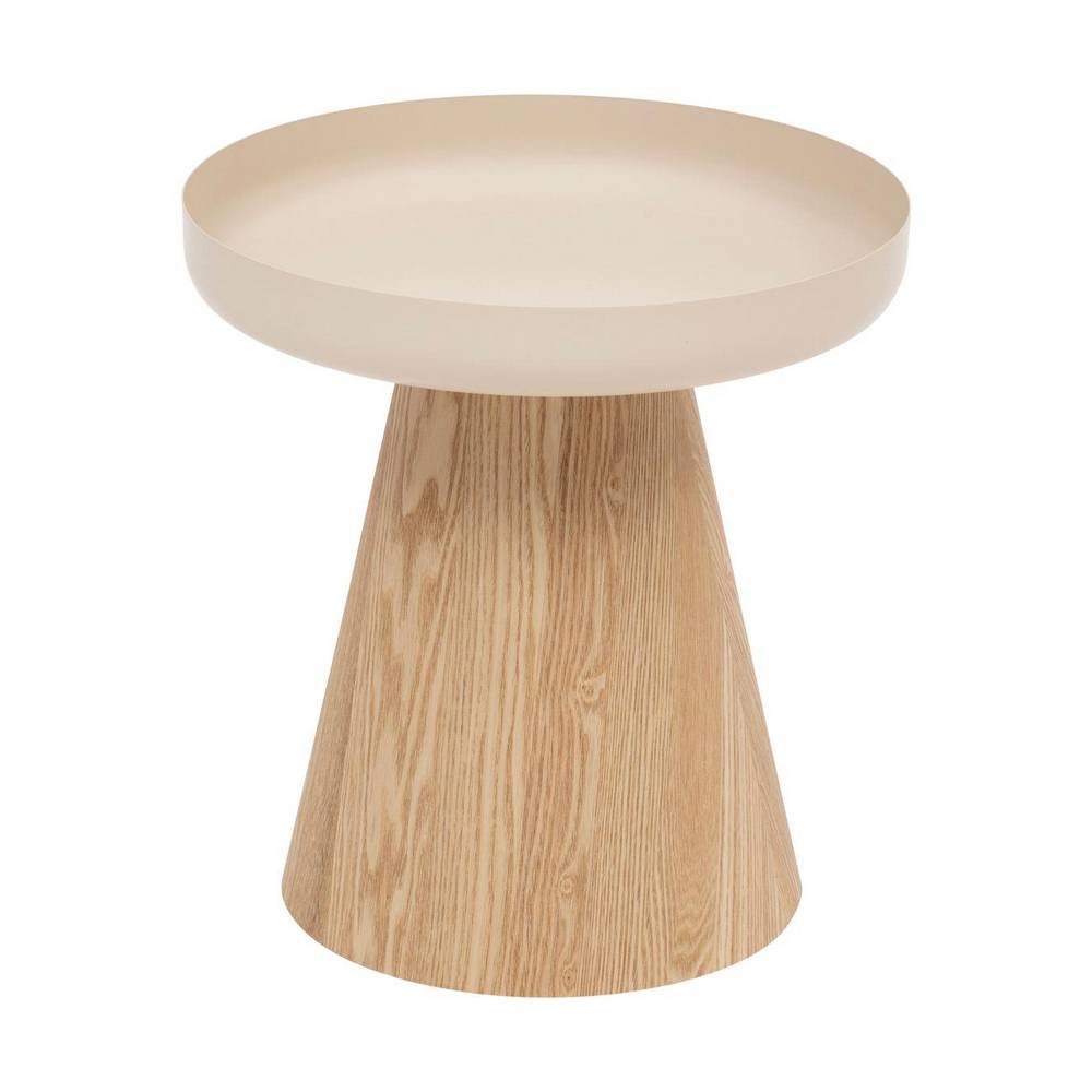 Mesa auxiliar de acero y madera 40 x 41.8 cm color beige
