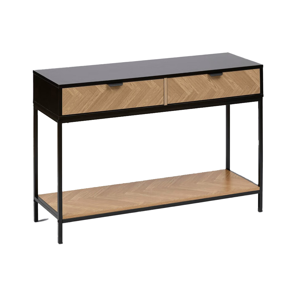 Consola de acero y madera de 110 x 35 x 75 cm color negro