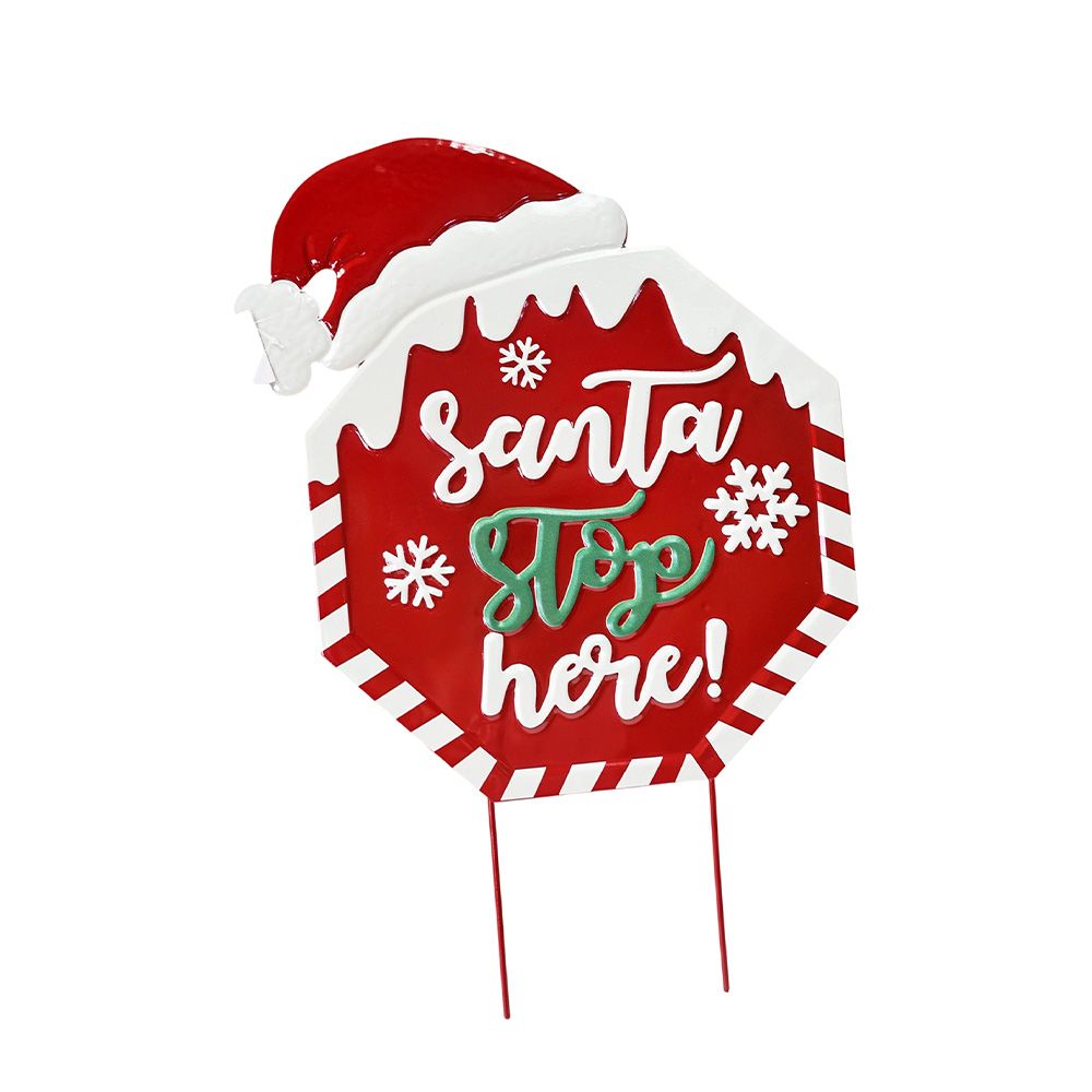 Adorno navideño para exterior estaca santa stop here 59 cm rojo ccxmas