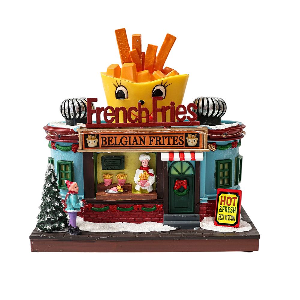 Villa navideña french fries con luz de 19.5 x 12 x 19 cm