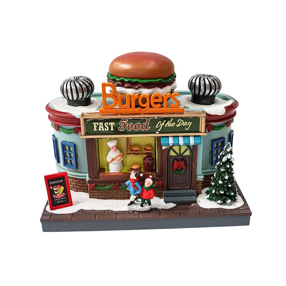 Villa navideña burgers con luz de 19.5 x 12 x 16 cm
