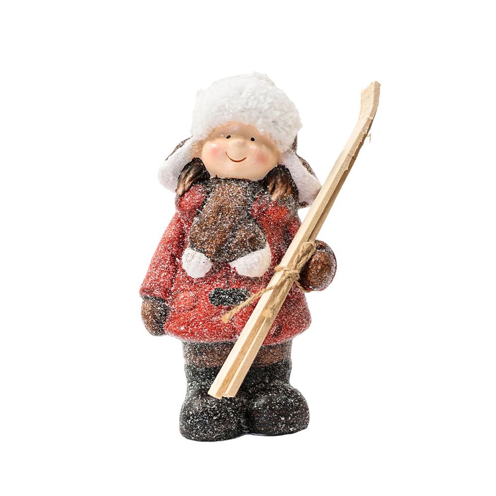 Adorno navideño muñeca de ceramica con palo 23 cm